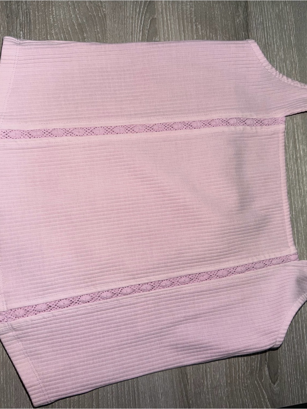 American Eagle Outfitters Light Pink Ribbed Lace-Trim Crop Top